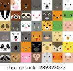 set of cute simple animal faces
