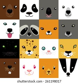 set of cute simple animal faces