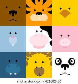 Set of cute simple animal faces, vector illustration