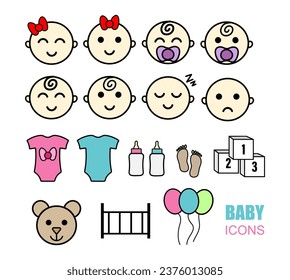 Set of cute simple baby icons.