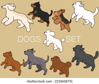 Juego de perros lindos y simples (Hound afgano, Rottweiler, Welsh Terrier, Great Pyrenees, Poodle, French Mastiff, Great Dane, Chow Chow, Terranova)