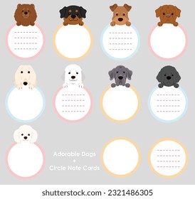 Set of cute and simple dogs (Afghan Hound, Rottweiler, Welsh Terrier, Great Pyrenees, Poodle, French Mastiff, Great Dane, Chow Chow, Newfoundland)