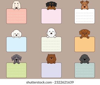 Set of cute and simple dogs (Afghan Hound, Rottweiler, Welsh Terrier, Great Pyrenees, Poodle, French Mastiff, Great Dane, Chow Chow, Newfoundland)