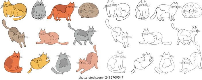 Set of cute simple doodle cats. Hand drawn simple animal illustration collection isolated on white background.