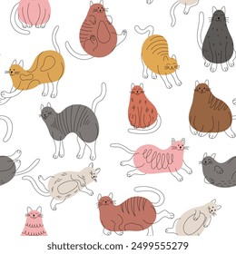 Set süßer einfacher Doodle-Katzen. Handgezeichnete, einfache Tierillustrationssammlung einzeln auf weißem Hintergrund.