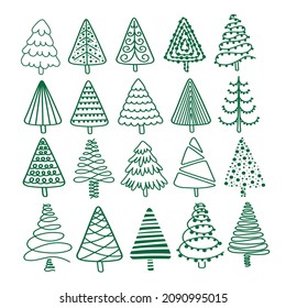 Set of cute simple doodle Christmas trees.