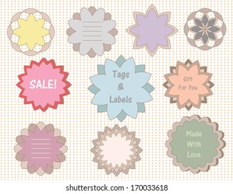 set of cute simple flower tags and labels