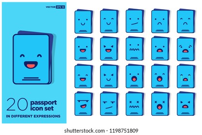 Set of Cute Simple Passport Vector Illustration Emoji Line Icons In Different Expressions