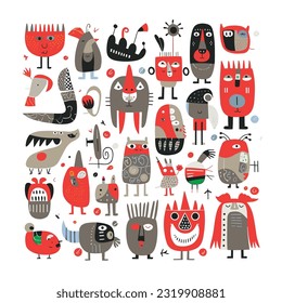 set of cute simple shapes vector flat illustration