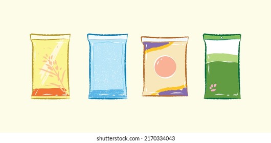 Set of cute simple snack grocery packaging in vector flat illustration art design