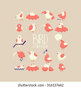 set of cute simple vector birds