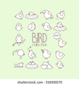 set of cute simple vector birds