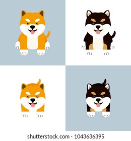 set of cute sitting shiba inu dog with tongue outside vector illustration.