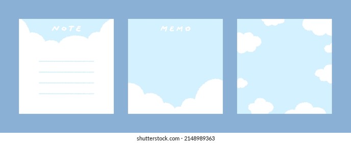 Set of cute sky notepad hand drawn vector illustration. Template paper for sticker note, memo. Cartoon style. Isolated on white.