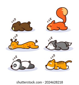 Set of cute sleeping animal collection