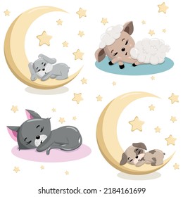 A set of cute sleeping animals. A set of vector images with pets illustration