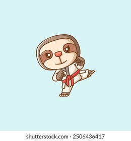 set Cute sloth Karate training martial art kawaii chibi character mascot animal sport illustration outline design Icon