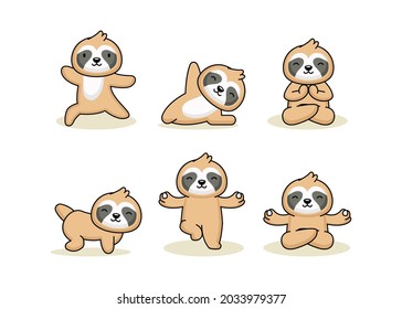 Set of cute sloth in yoga pose 