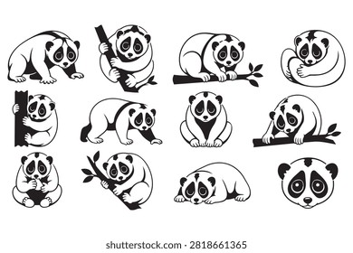 Set of cute slow loris monkeys in various poses