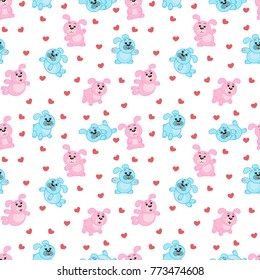 A set of cute small  dogs, decorative element of children's fabrics, wallpaper..Seamless pattern, child. Vector illustration.