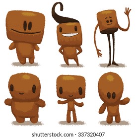 set of cute small funny orange creatures, vector