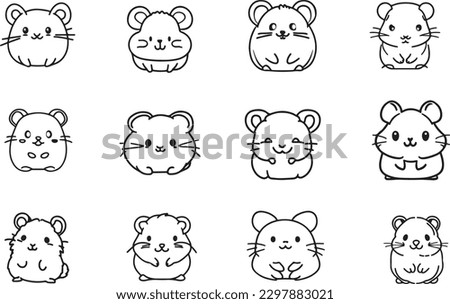 Set of Cute Small Hamster Line Art Vector 