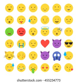 Set of cute smiley emoticons, emoji flat design isolated on white background, vector illustration