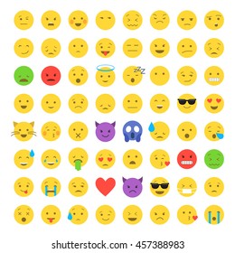 Set of cute smiley emoticons, emoji flat design isolated on white background, vector illustration