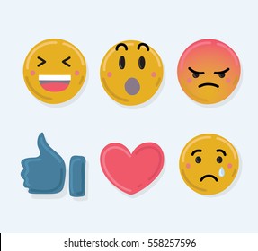 Set of cute smiley emoticons, emoji flat design, vector illustration.