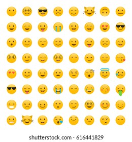 Set of cute smiley emoticons, emoji flat design isolated on white background, vector illustration
