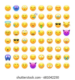 Set of cute smiley emoticons, emoji flat design isolated on white background, vector illustration. Faces, smiles, avatars