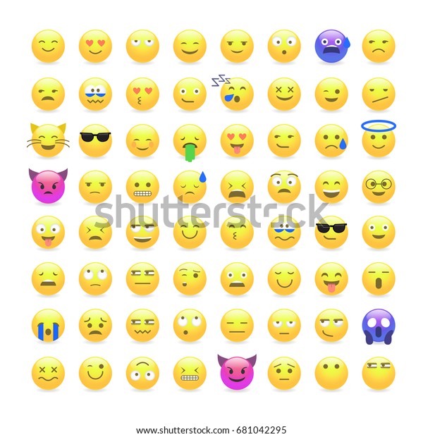 Set Cute Smiley Emoticons Emoji Flat Stock Vector (Royalty Free ...
