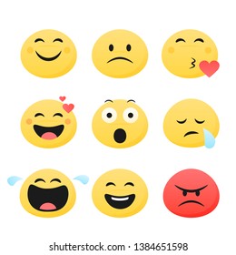 Set of cute smiley emoticons, flat design, vector illustration.