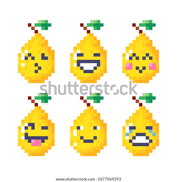 Image Vectorielle De Stock De Set Cute Smiling Pixel Pears