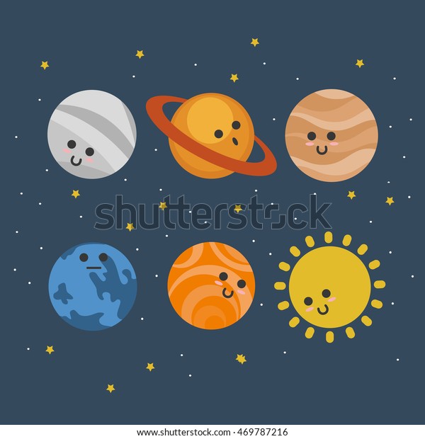 Set Cute Smiling Planets Vector Illustration Stock Vector (Royalty Free ...