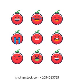 Vektor Stok Set Cute Smiling Tomatoes Set Emoji (Tanpa Royalti ...