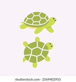 set of cute smiling turtle is walking and swimming illustration
