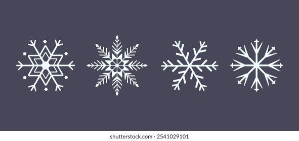 Conjunto de lindos iconos de copo de nieve sobre fondo aislado Ornamento de año Nuevo Símbolos para App móviles y Diseño web. Iconos planos de la nieve, silueta.