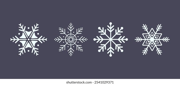 Set süßer Schneeflocken-Symbole auf isoliertem Hintergrund Neujahrsschmuck-Symbole für mobile Apps und Webdesign. Flache Schneeikonen, Silhouette.