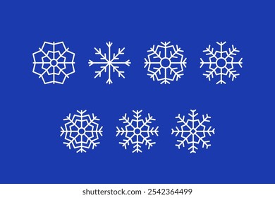 Conjunto de lindos iconos de copo de nieve sobre fondo aislado Símbolos de Vector de adorno de año Nuevo.