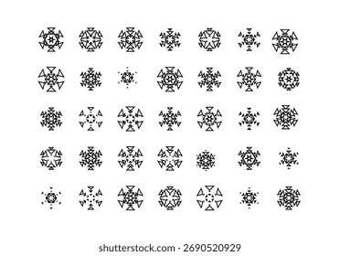 Conjunto de lindos iconos de copo de nieve sobre fondo aislado Ornamento de año Nuevo Símbolos para App móviles y diseño de Sitio web. Iconos planos del copo de nieve, silueta.