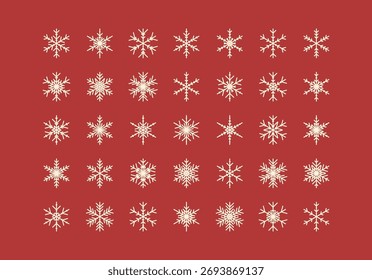 Set of cute snowflake icons on isolated background New Year ornament Symbols for mobile apps and website design. Flat snowflake icons, silhouette.