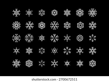 Conjunto de lindos iconos de copo de nieve sobre fondo aislado Ornamento de año Nuevo Símbolos para App móviles y diseño de Sitio web. Iconos planos del copo de nieve, silueta.