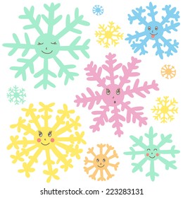 Set of cute snowflakes for Christmas. Vector illustration for winter design