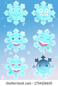 Set Of Cute Snowflakes Emotions. Vector illustration
