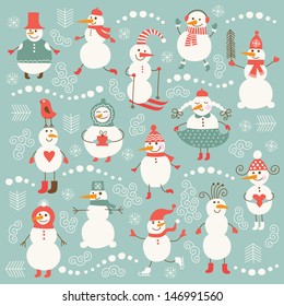 Set Of Cute Snowman 