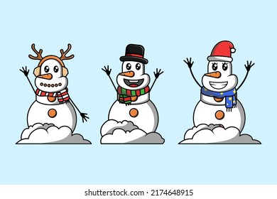 Set of cute snowman character