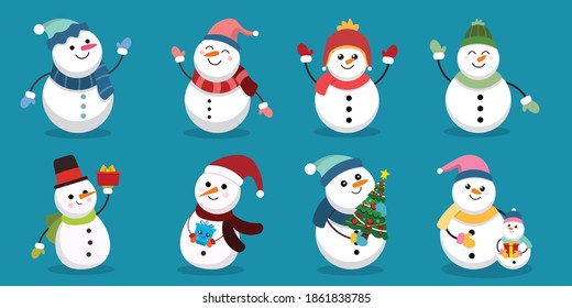 Set of Cute snowman christmas.Vector illustration	
