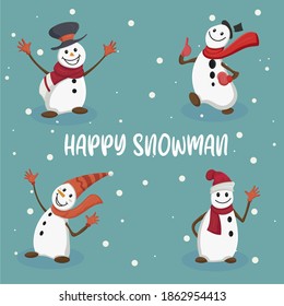 Set of cute snowman and snowmen cartoon character banner for winter greeting and winter holidays concept. Winter seasonal symbol
