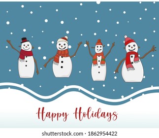 Set of cute snowman and snowmen cartoon character banner for winter greeting and winter holidays concept. Winter seasonal symbol